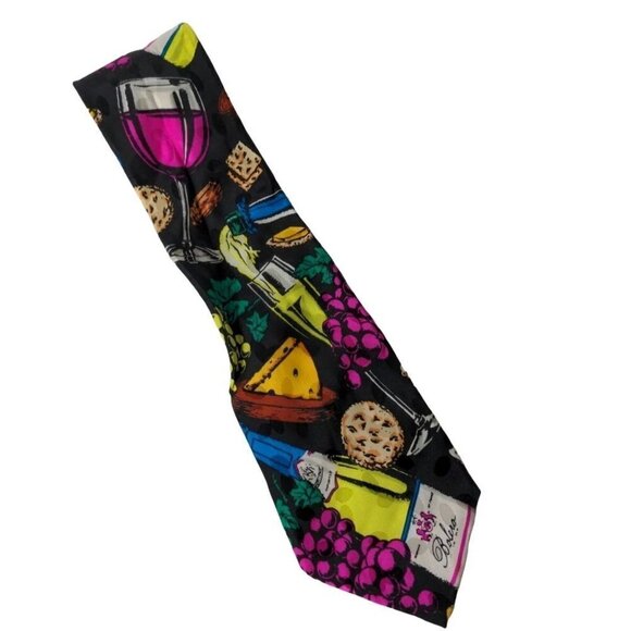 Vintage 1992 Addiction Wine Cheese Champagne Crackers Novelty Silk Necktie - Picture 1 of 6